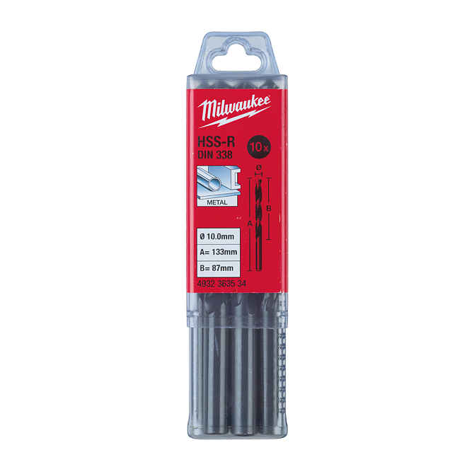 Milwaukee Metallbohrer HSS-R DIN 338 10er Pk 10,0 x 133 mm