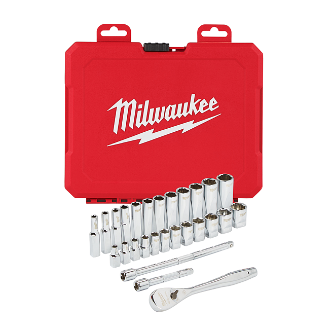 Milwaukee Ratsch. &amp; Steckschl&uuml;sselein Set 1/4 metri 28-tlg
