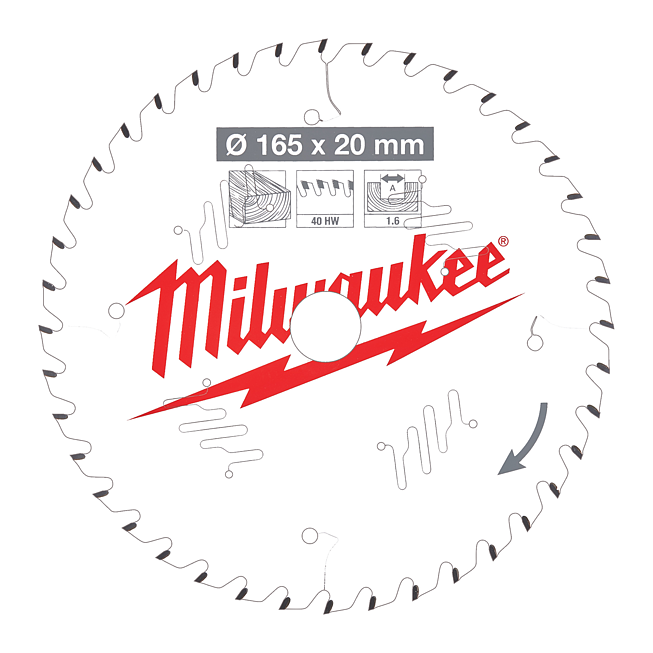Lame de scie circulaire bois Milwaukee p. Scies circulaires portatives sans fil 165/20
