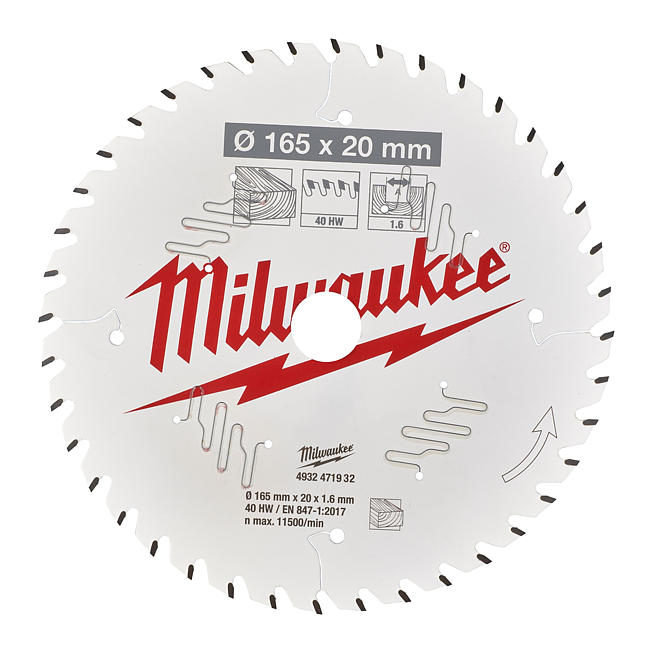 Lame de scie circulaire bois Milwaukee p. Scies circulaires portatives sans fil 165/20