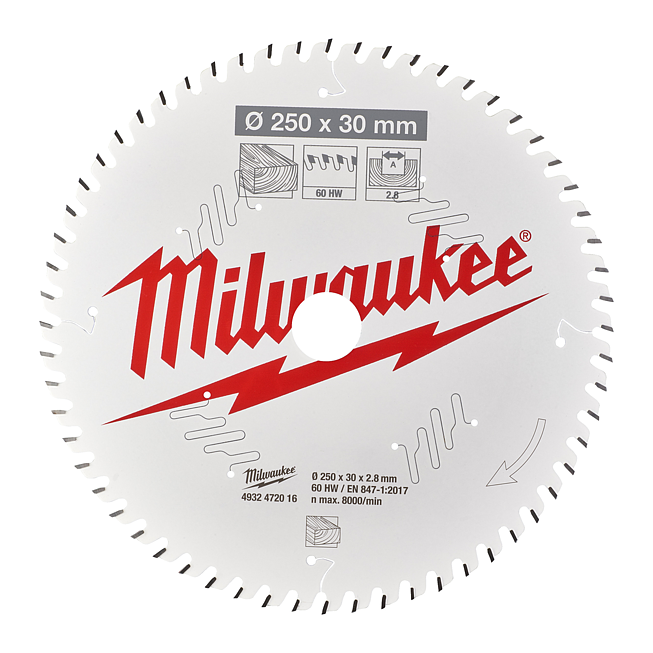 Milwaukee S&auml;geblatt Holz f. Kapp- &amp; Gehrungss&auml;gen 250/30