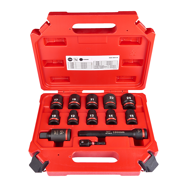 Milwaukee SHOCKWAVE Schlagnuss 1/2&quot; kurz Set 13-tlg. Set