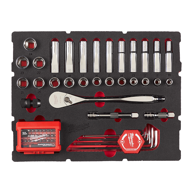 Milwaukee Sechskantschl, SHOCKWAVE Bits &amp; 1/2 Ratsch. 70-tlg