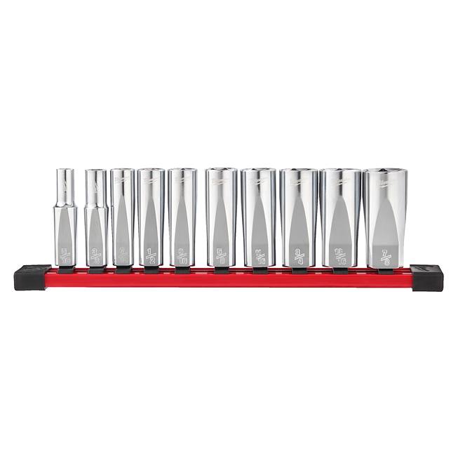 Milwaukee Steckschl&uuml;sseleinsatz 3/8&quot; lang Set metri, 10-tlg.