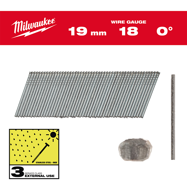 Clous Milwaukee &agrave; t&ecirc;te r&eacute;treinte 18 G pour M18FN18GS &amp; M18CN18GS