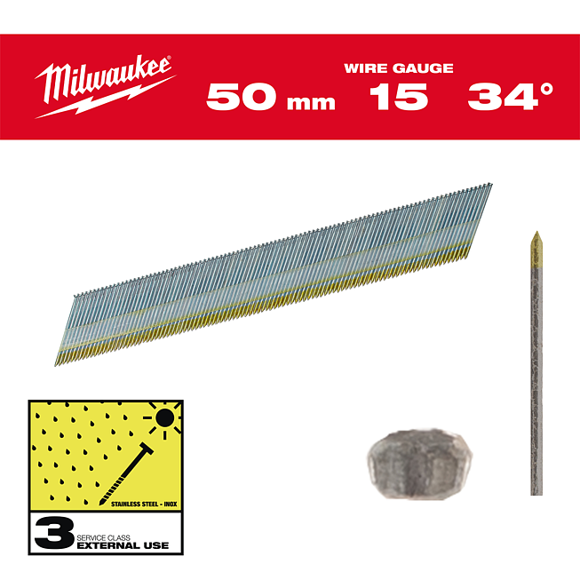 Milwaukee Stift-N&auml;gel D-Kopf 15 G f&uuml;r M18CN15GA &amp; M18FN15GA