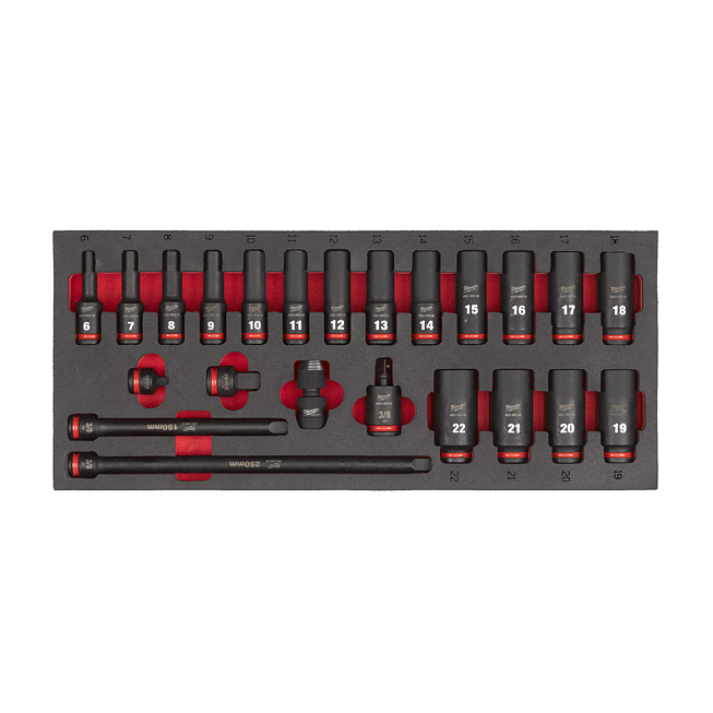 Milwaukee 3/8 SHOCKWAVE Schlagn&uuml;sse lang Einlage 23-tlg.