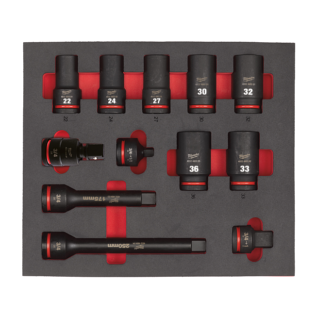 Milwaukee 3/4&quot; SHOCKWAVE Schlagn&uuml;sse lang Einlage 12-tlg.