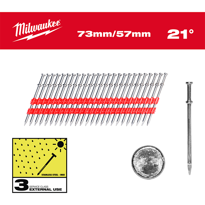 Milwaukee Duplex-N&auml;gel f&uuml;r M18FDN 57/73 mm, 21&deg;