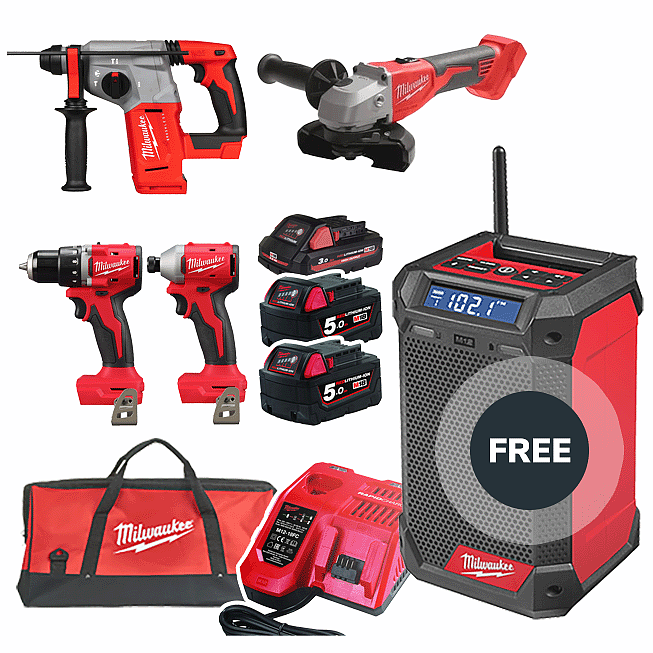 Milwaukee M18 Power-Set &ndash; 9-teilig inkl. Gratis-Radio
