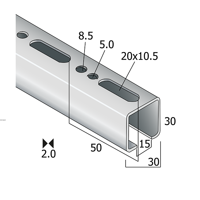 Montageschiene 30x30X2.0mm L=2m - VZ