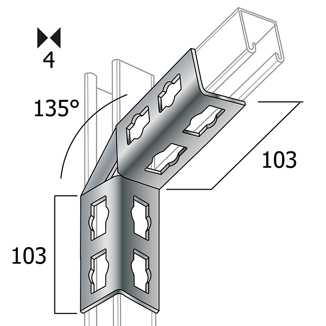 Connecteur d'angle | Connecteur d'angle 135&deg; Galvanis&eacute; &agrave; chaud (Syst&egrave;me de boutons Profi)
