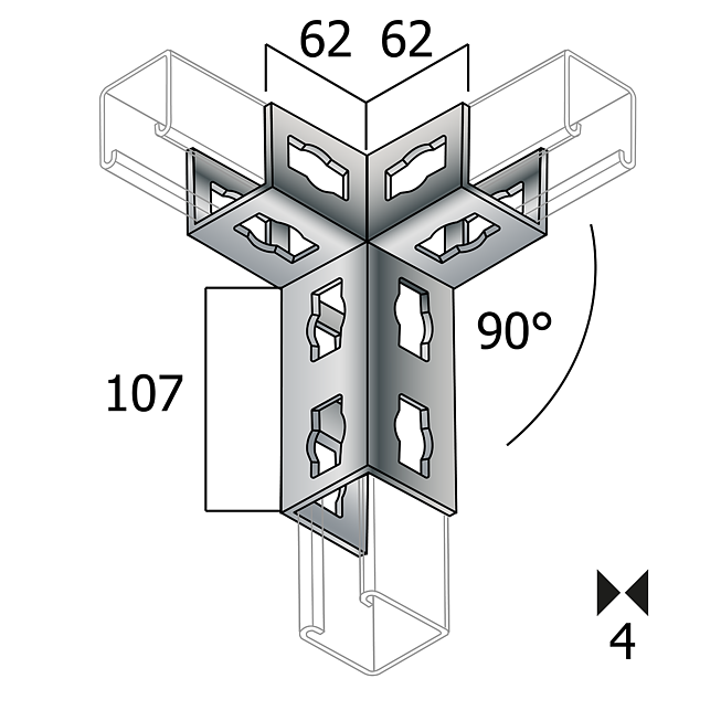 Winkel-Verbinder | Eck-Verbinder 90&deg; Verzinkt Rechts (Profi Knopf-System)