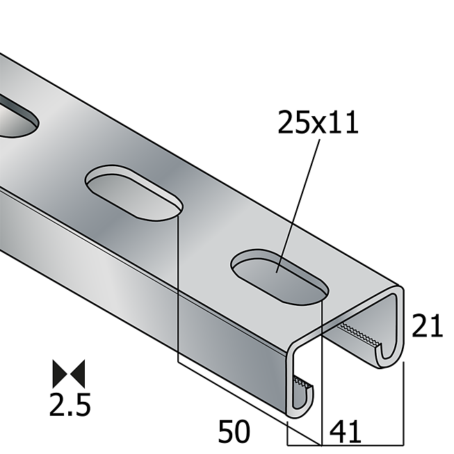 Rail de montage 41x21x2.5 mm 3m de long ; - SZ