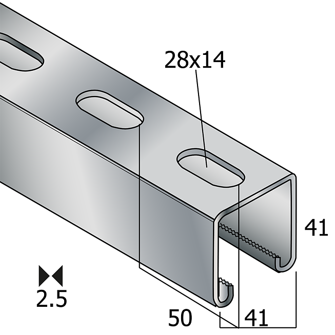 Rail de montage 41x41x2.5 mm 3m de long ; avec certificat - SZ