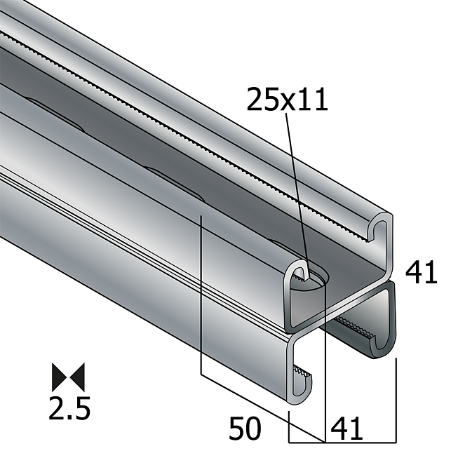 Rail de montage double 41x42 &eacute;paisseur 2.5 mm ; longueur 6m - SZ