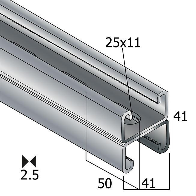 Doppel-Montageschiene 41x42x2.5mm L=6m SZ