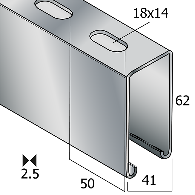 Rail de montage 41x62x2.5 mm 6m de long ; SZ