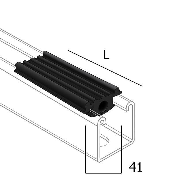 D&auml;mmgummi Montageschiene 41 41x8.5mm L=30m EPDM