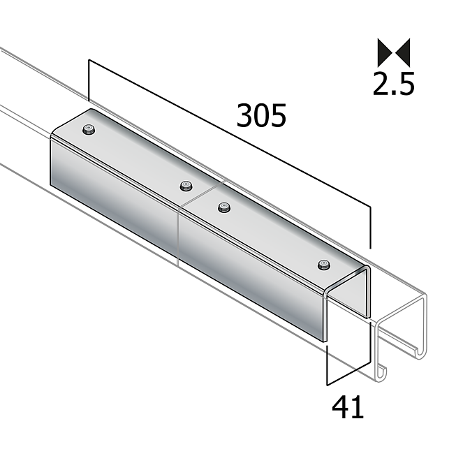 Connecteur de rail | Connecteur longitudinal Galvanis&eacute; Pr&eacute;mont&eacute; (Syst&egrave;me &agrave; trous oblongs Eco)