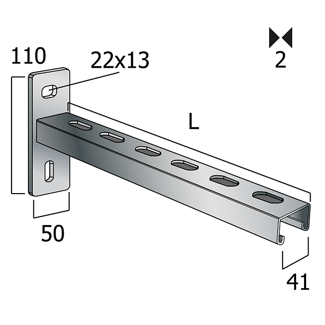 Konsole V2A L&auml;ngs D&uuml;nne Ausf&uuml;hrung mit 3-Loch Grundplatte (Langloch-System Eco)