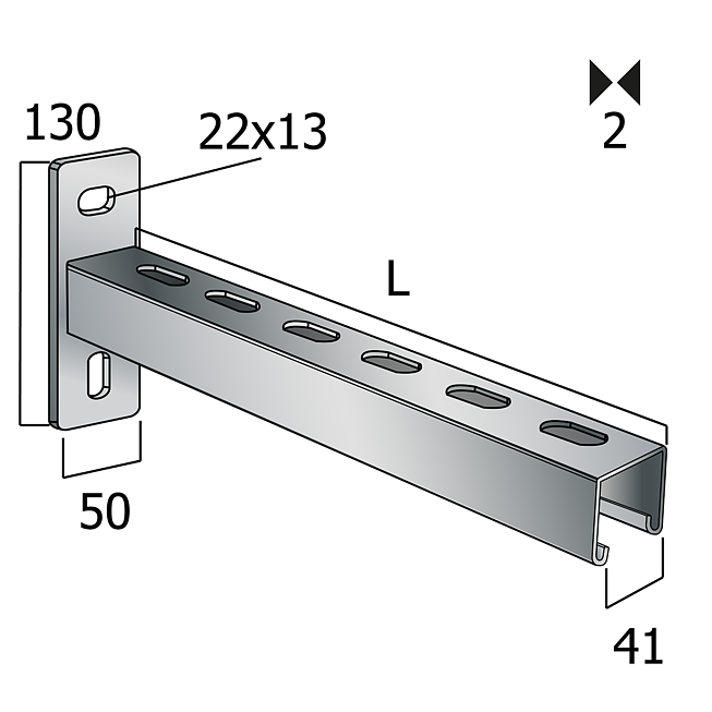 Konsole V2A L&auml;ngs D&uuml;nne Ausf&uuml;hrung mit 3-Loch Grundplatte (Langloch-System Eco)