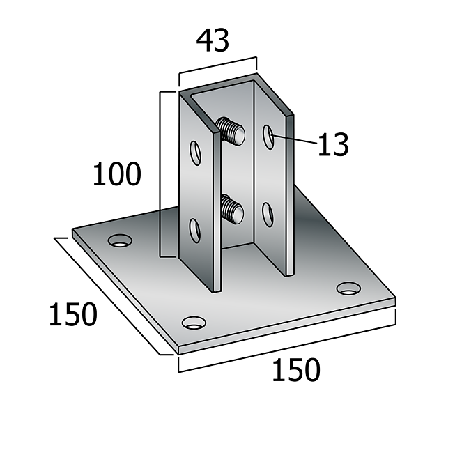 Schienenfuss | Wandflansch V2A Quadratisch (Langloch-System Eco)