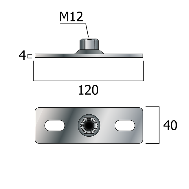 Piastra di base con filettatura metrica saldata a 2 fori zincata Versione per impieghi gravosi