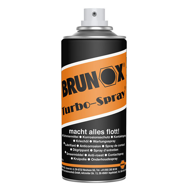 Brunox Turbo-Spray comme lubrifiant, nettoyant, anti-fluage, protection contre les contacts et la corrosion