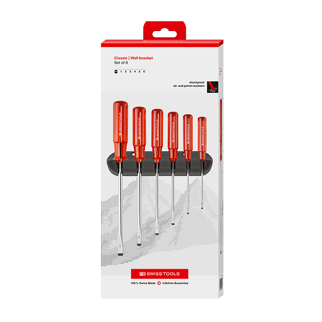 PB SWiss Tools Jeu de tournevis PB 240 Fente Classic Lisse Chrom&eacute;