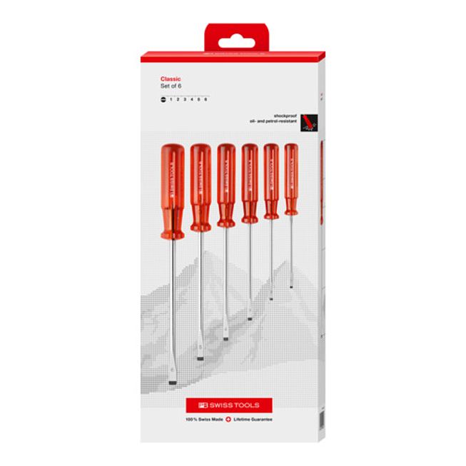 PB SWiss Tools Schraubenzieher Satz PB 1510 Schlitz Classic Glatt Verchromt