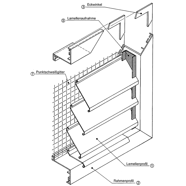 Logement des lamelles de la grille de protection contre les intemp&eacute;ries en aluminium
pli&eacute; pour le montage : longueur 2438mm