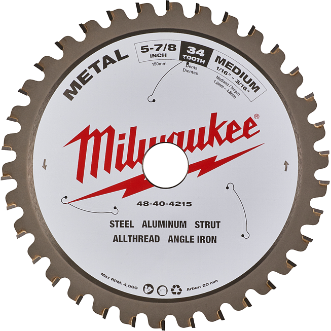 Lame de scie circulaire &agrave; m&eacute;taux sans fil Milwaukee pour l'acier de construction | 150x20x1.6x34