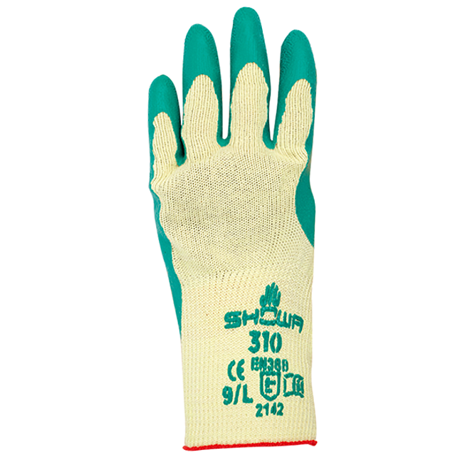 Schutzhandschuh Teilbeschichtet Showa 310 Grip Green Baumwoll-Gestrick Naturlatex-Beschichtet