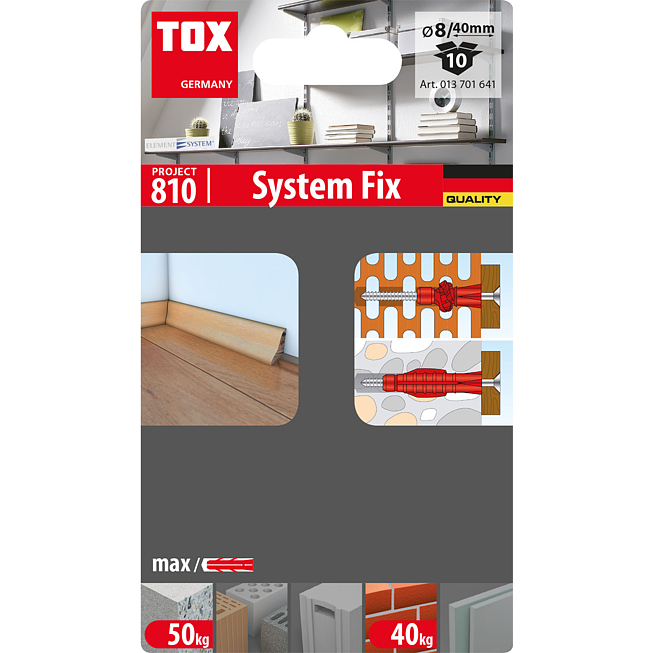 Tox Parkett- &amp; Regalschienen-Befestigung System Fix Plus mit Tri-D&uuml;bel und Schrauben